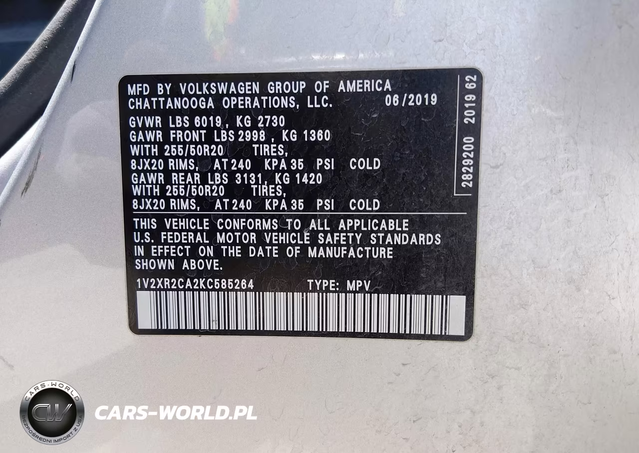 2019 Volkswagen Atlas 3.6L V6 Se W-Technology R-Line VIN:1V2XR2CA2KC585264 - 9