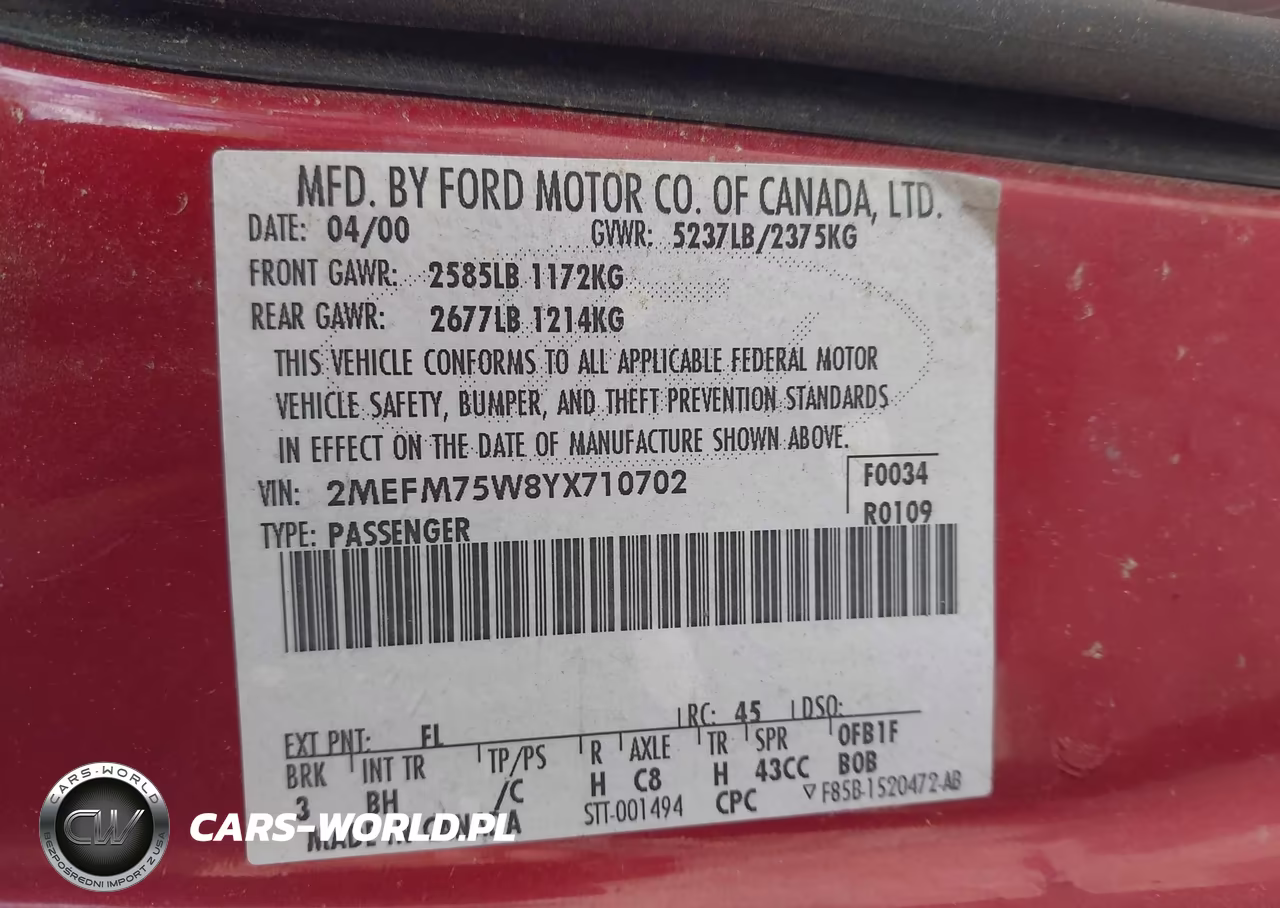 2000 Mercury Grand Marquis Ls VIN:2MEFM75W8YX710702 - 9
