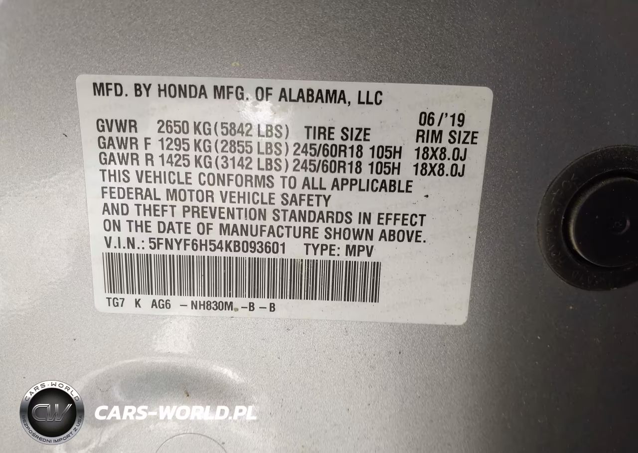 2019 Honda Pilot Ex-L VIN:5FNYF6H54KB093601 - 9