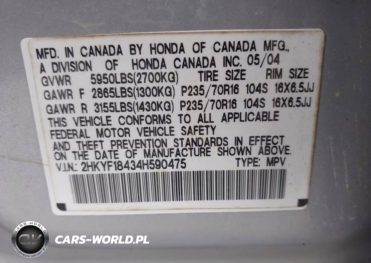 2004 Honda Pilot Ex VIN:2HKYF18434H590475 - 9