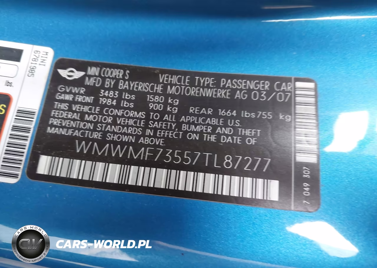 2007 Mini Cooper S VIN:WMWMF73557TL87277 - 9