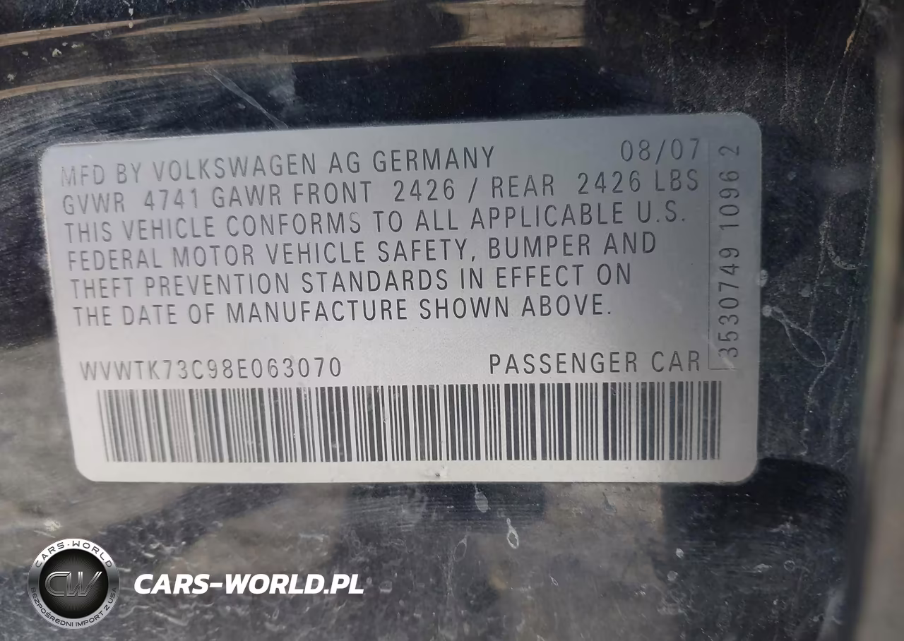 2008 Volkswagen Passat Lux VIN:WVWTK73C98E063070 - 9