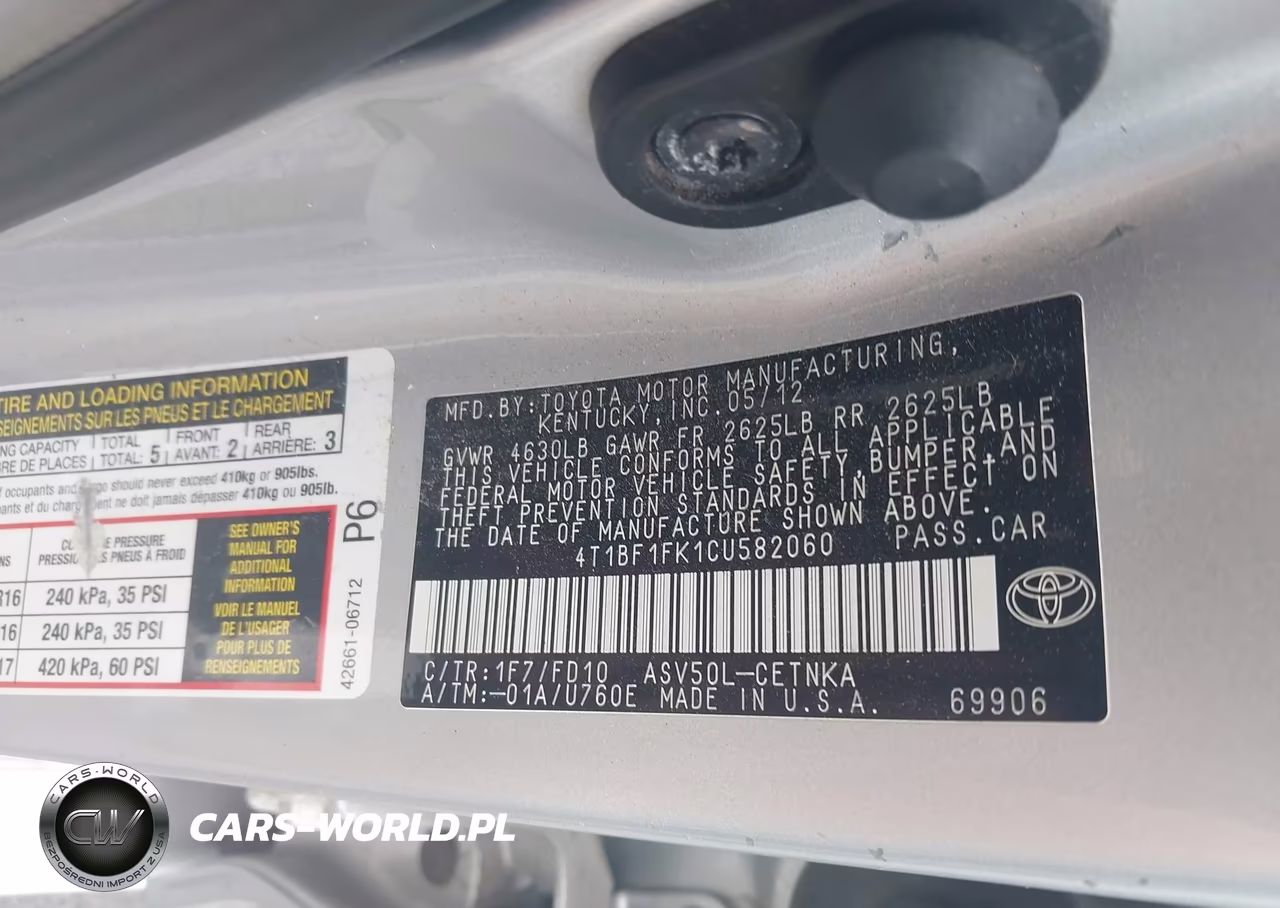 2012 Toyota Camry Le VIN:4T1BF1FK1CU582060 - 9