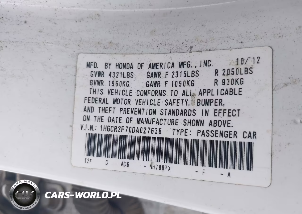 2013 Honda Accord Ex VIN:1HGCR2F70DA027638 - 9