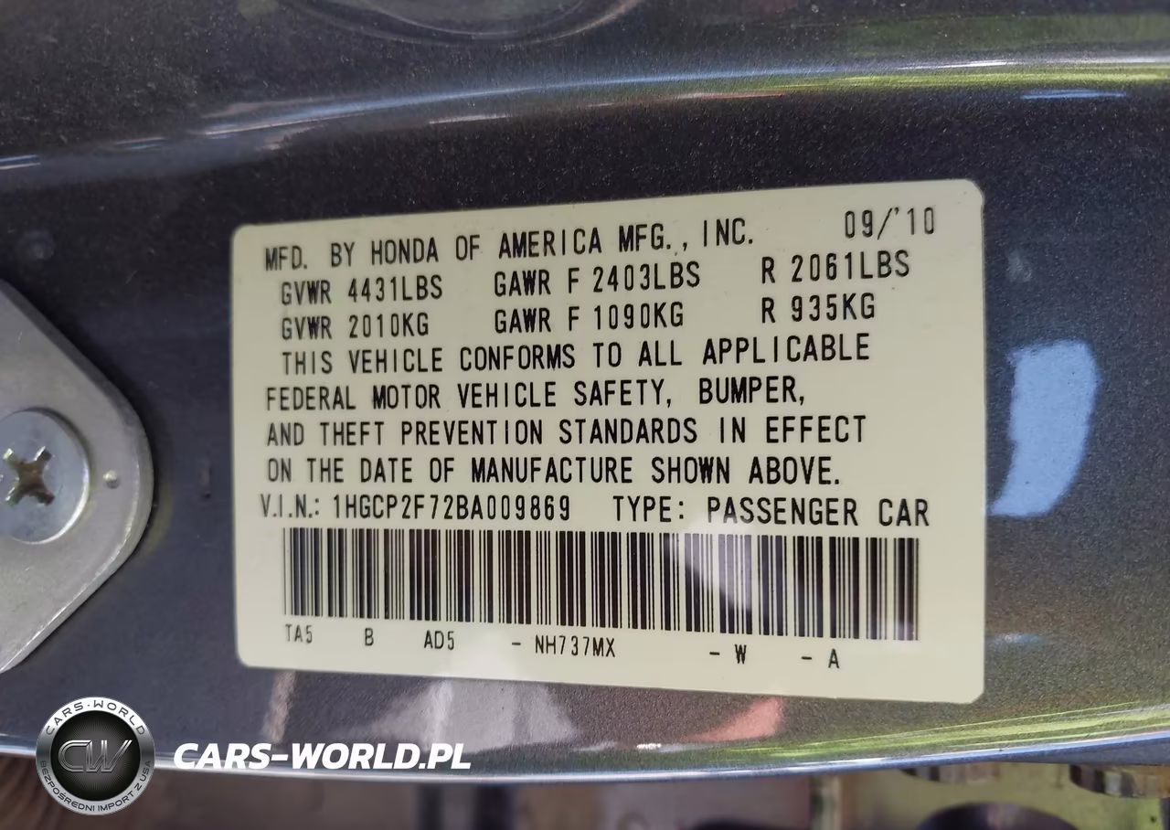 2011 Honda Accord 2.4 Ex VIN:1HGCP2F72BA009869 - 9
