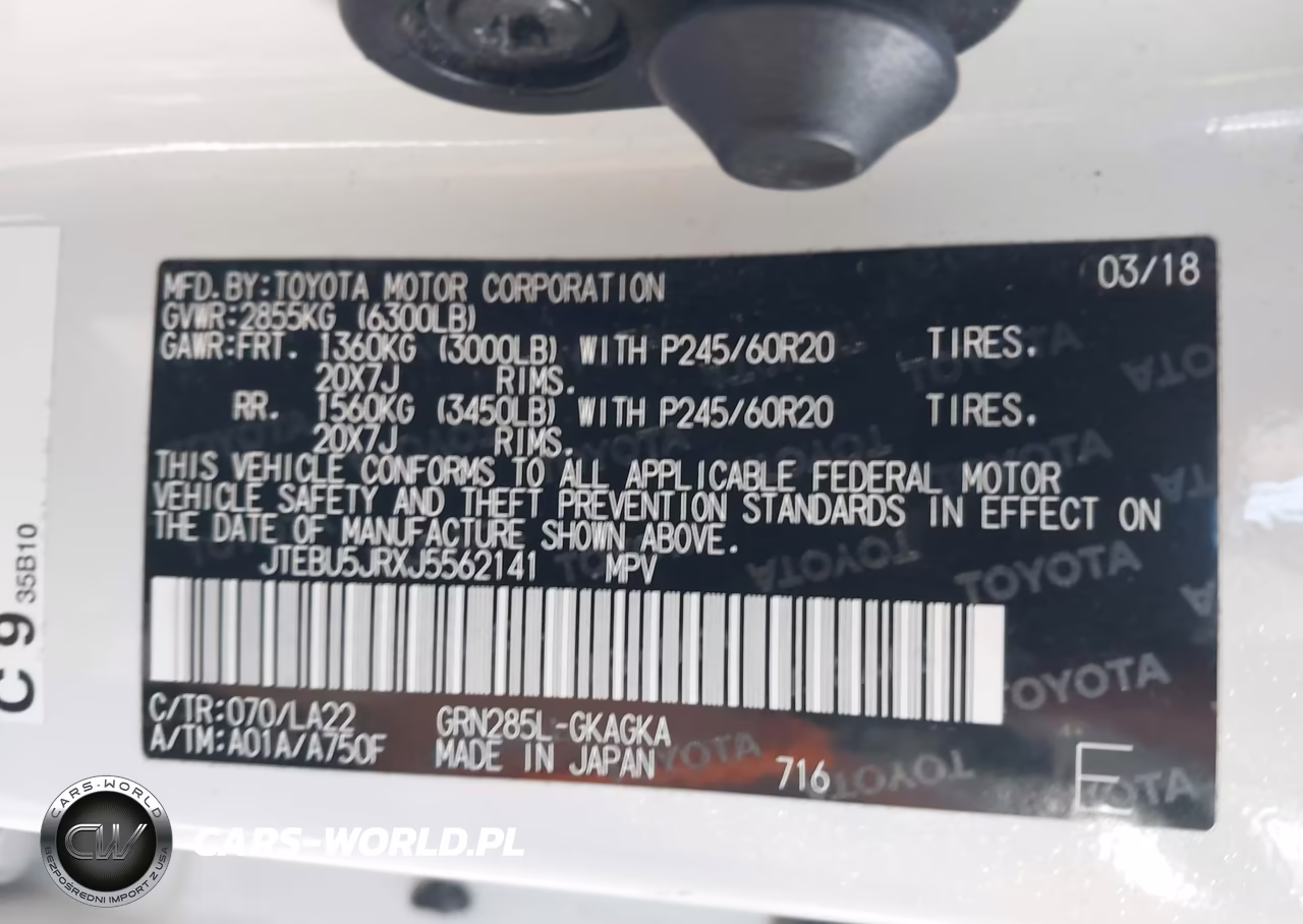 2018 Toyota 4Runner Limited VIN:JTEBU5JRXJ5562141 - 9