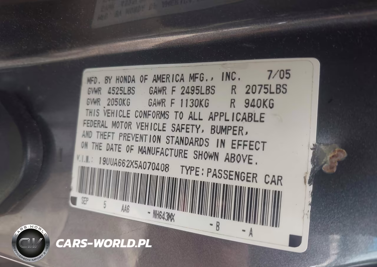 2005 Acura Tl VIN:19UUA662X5A070408 - 9