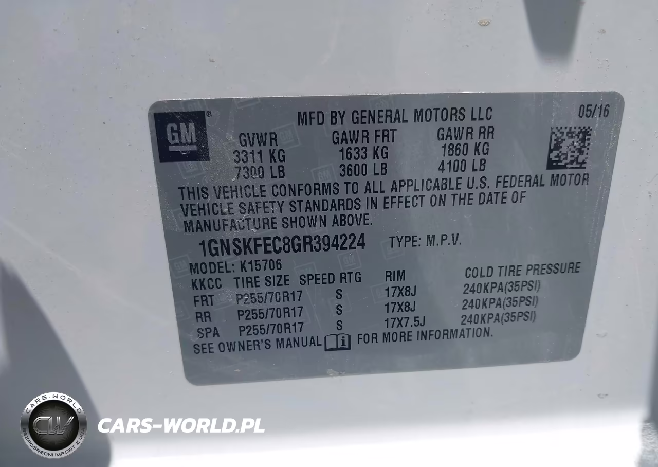 2016 Chevrolet Tahoe Commercial Fleet VIN:1GNSKFEC8GR394224 - 9