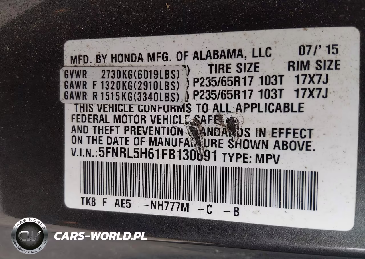 2015 Honda Odyssey Ex-L VIN:5FNRL5H61FB130691 - 9