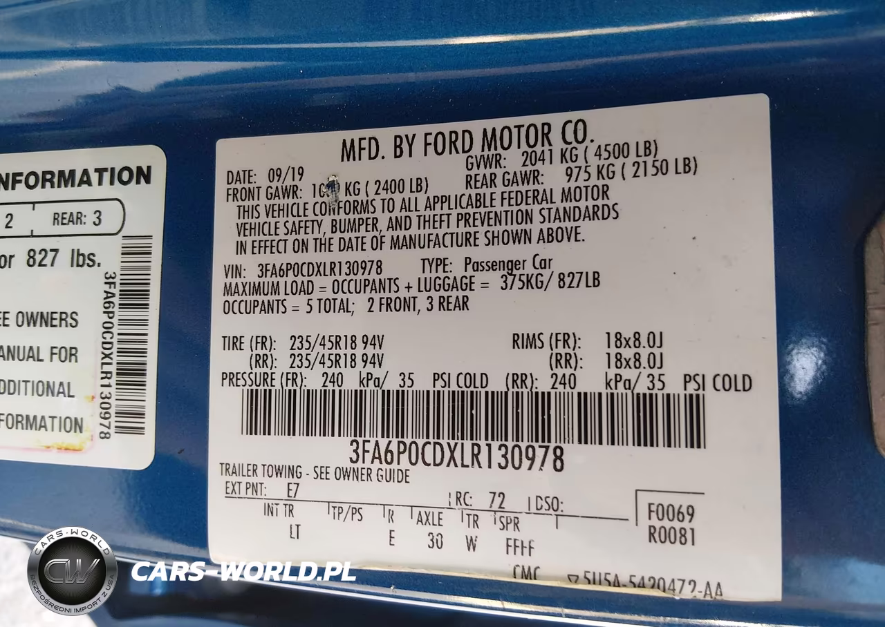 2020 Ford Fusion Sel VIN:3FA6P0CDXLR130978 - 9