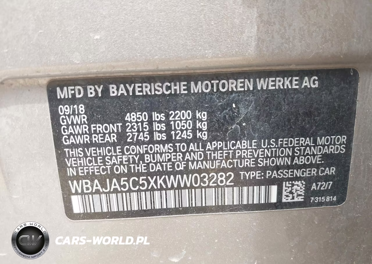 2019 BMW 530I VIN:WBAJA5C5XKWW03282 - 9