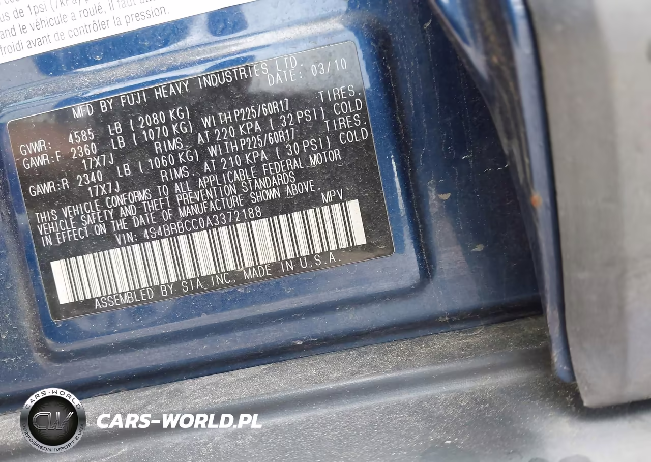 2010 Subaru Outback 2.5I Premium VIN:4S4BRBCC0A3372188 - 9