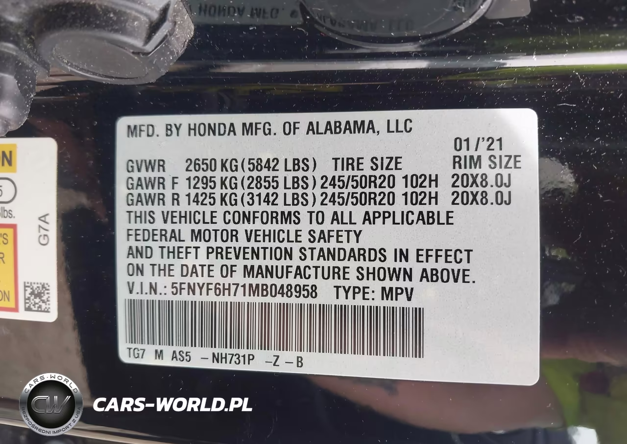 2021 Honda Pilot Awd Black Edition VIN:5FNYF6H71MB048958 - 9