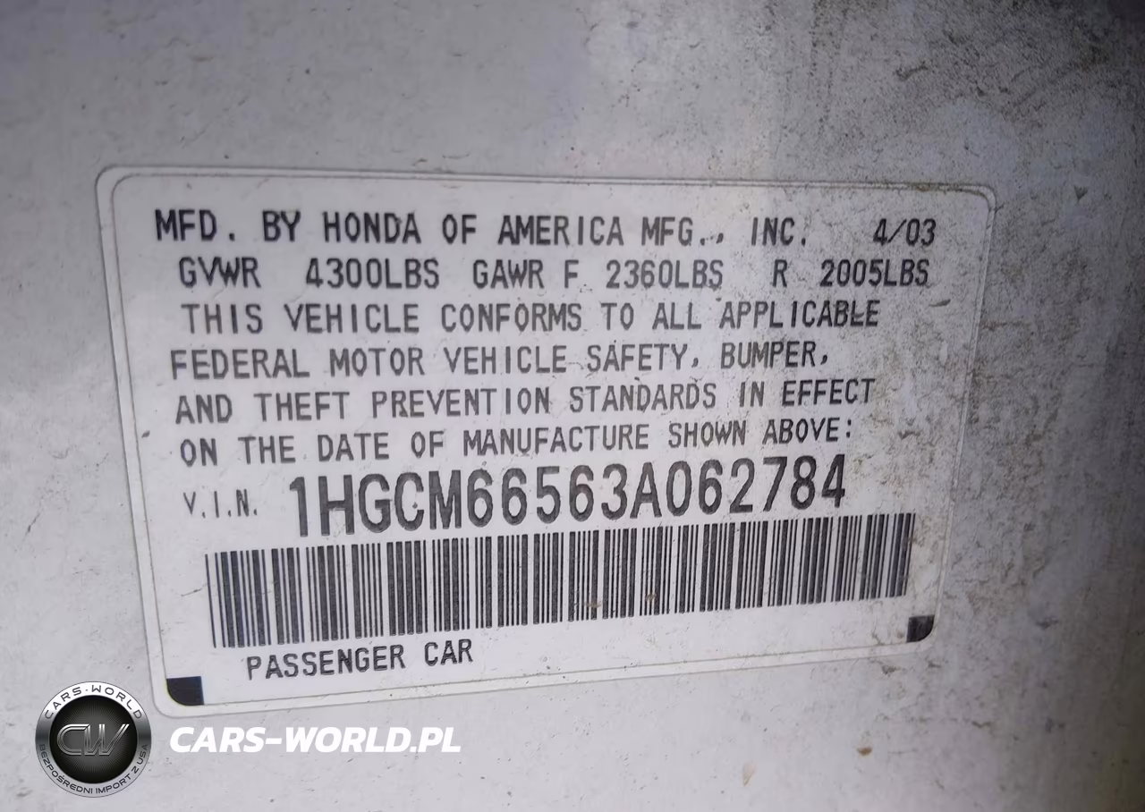 2003 Honda Accord 3.0 Ex VIN:1HGCM66563A062784 - 9