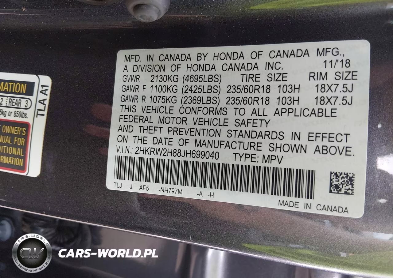 2018 Honda Cr-V Ex-L-Ex-L Navi VIN:2HKRW2H88JH699040 - 9