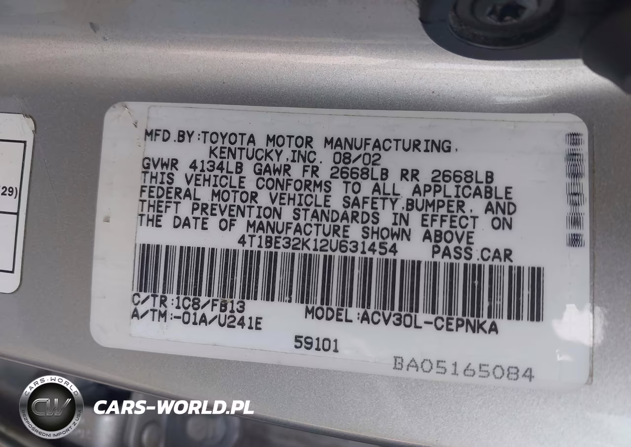 2002 Toyota Camry Le VIN:4T1BE32K12U631454 - 9