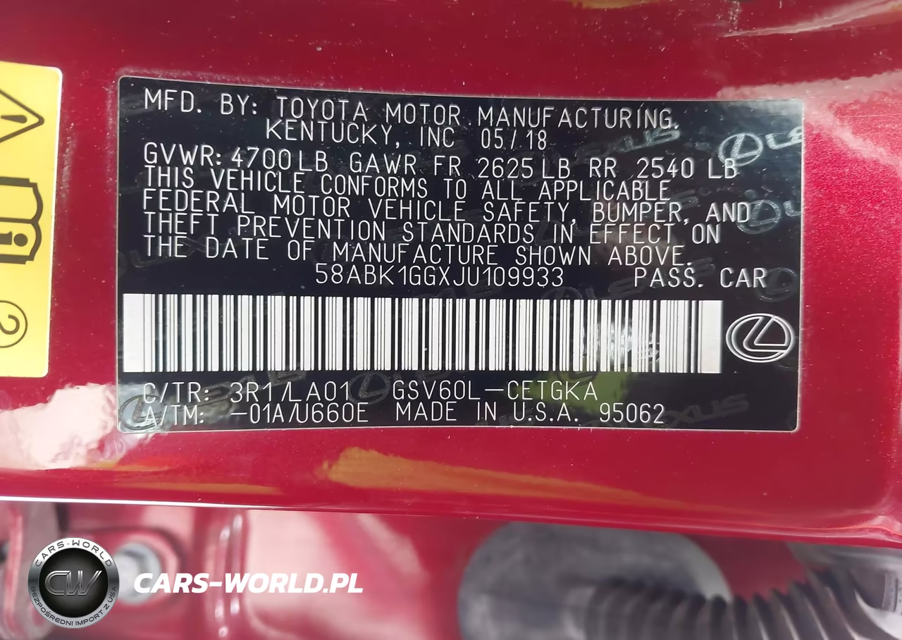 2018 Lexus Es 350 VIN:58ABK1GGXJU109933 - 9