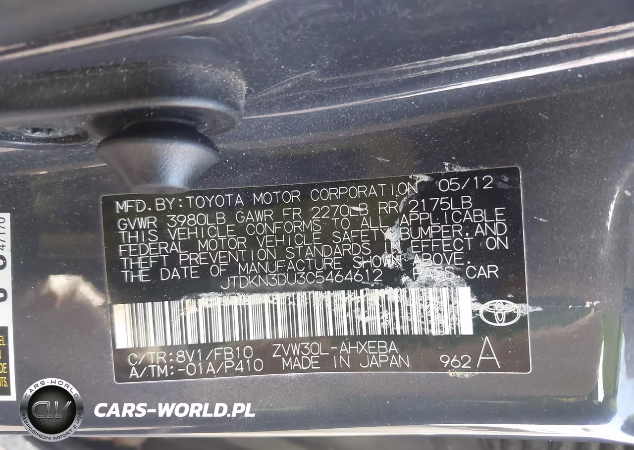 2012 Toyota Prius Two VIN:JTDKN3DU3C5464612 - 9