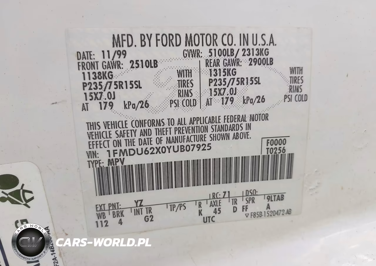2000 Ford Explorer Xls VIN:1FMDU62X0YUB07925 - 9