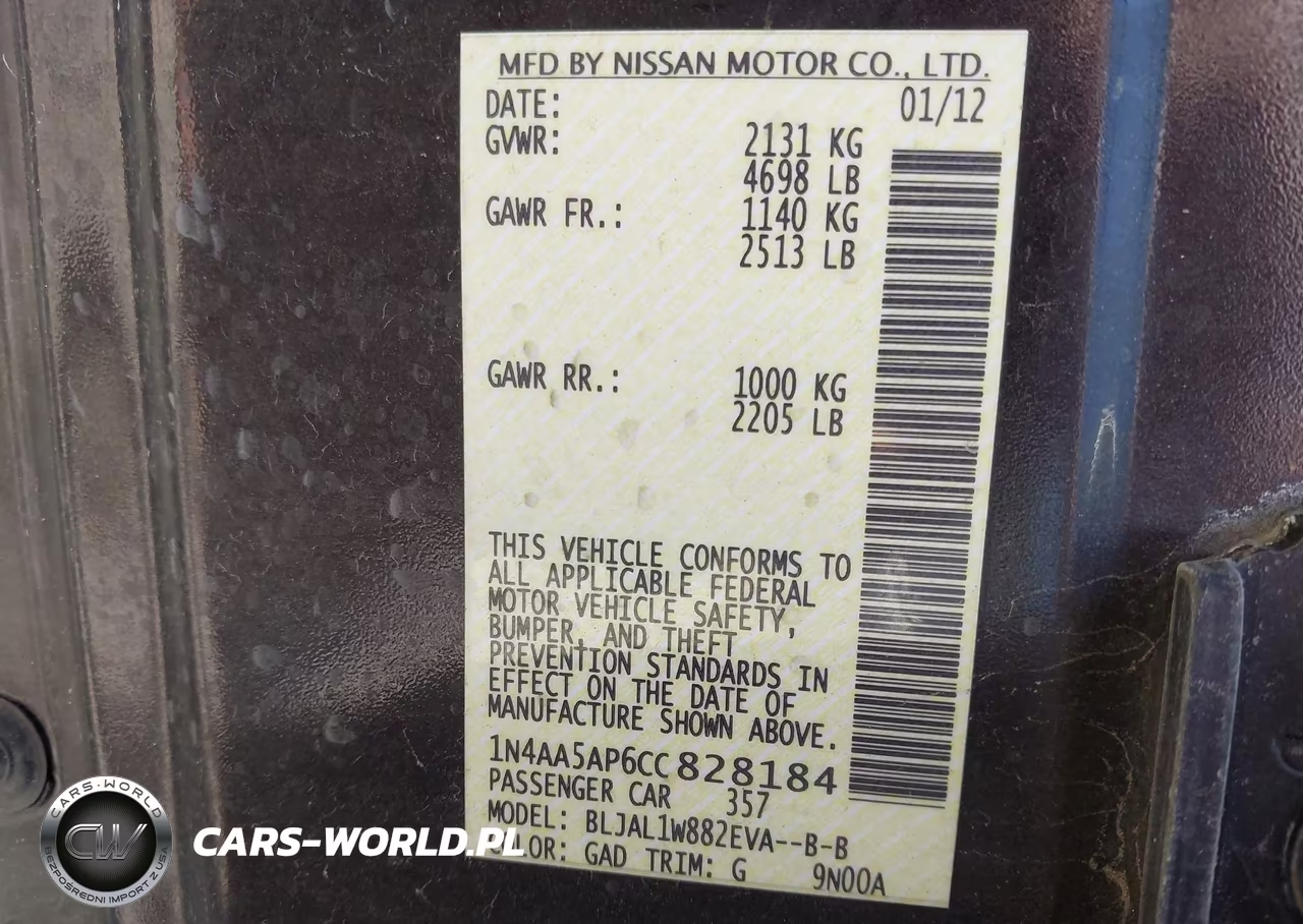2012 Nissan Maxima 3.5 Sv VIN:1N4AA5AP6CC828184 - 9