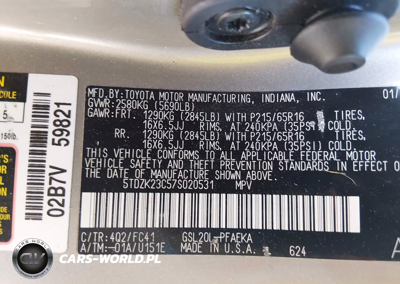 2007 Toyota Sienna Le VIN:5TDZK23C57S020531 - 9