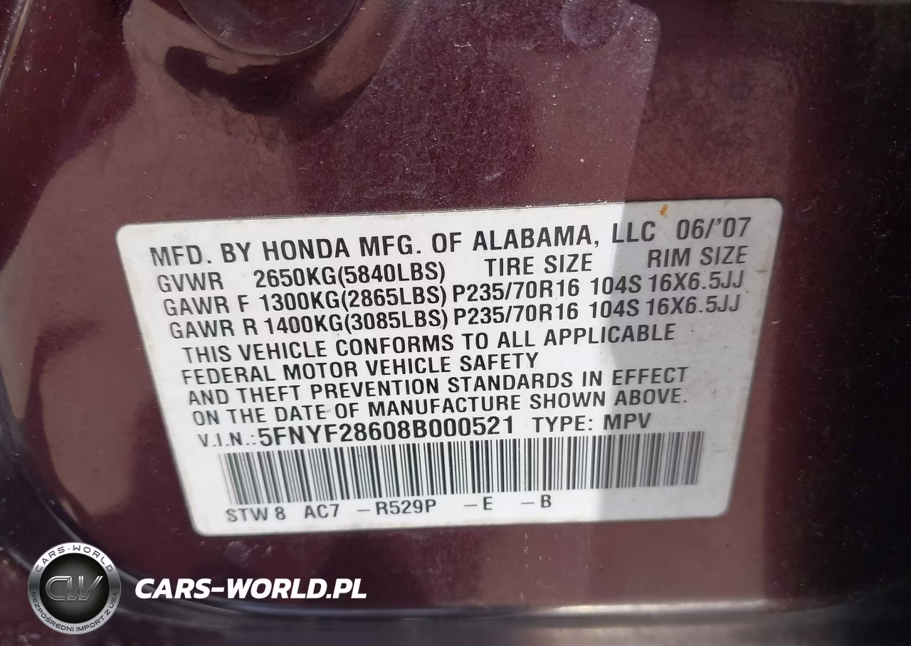 2008 Honda Pilot Ex-L VIN:5FNYF28608B000521 - 9