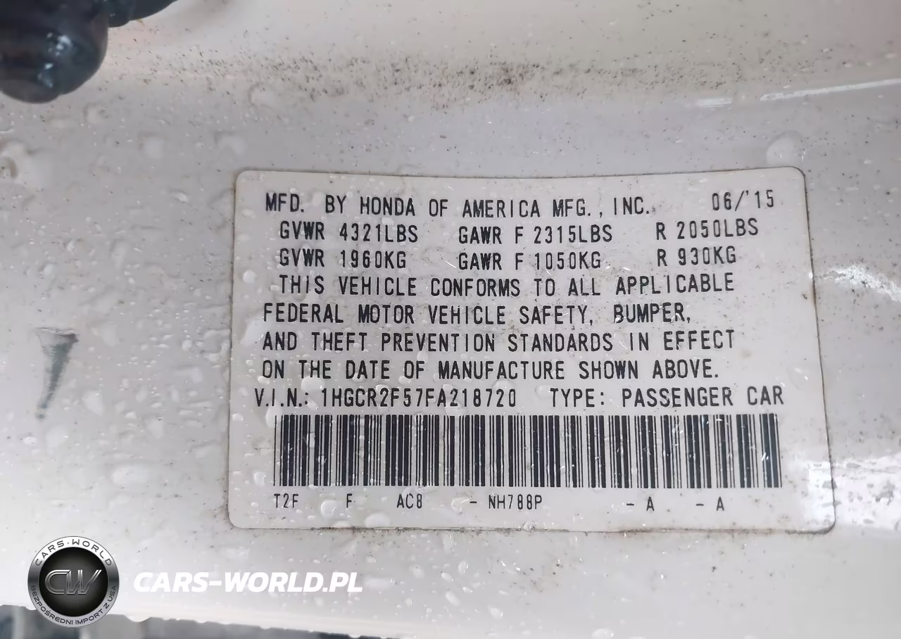 2015 Honda Accord Sport VIN:1HGCR2F57FA218720 - 9