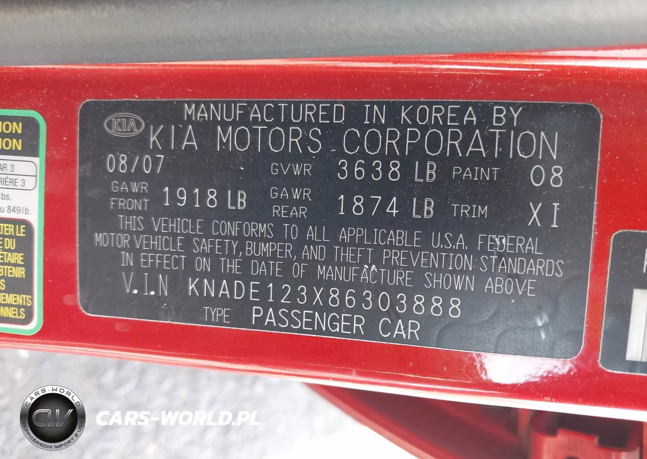 KIA RIO BASE VIN:KNADE123X86303888 - 9
