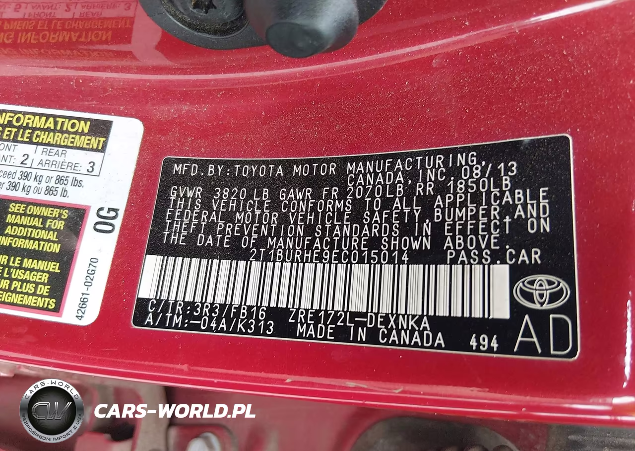 2014 Toyota Corolla Le VIN:2T1BURHE9EC015014 - 9