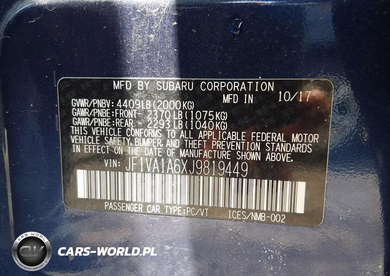 2018 Subaru Wrx VIN:JF1VA1A6XJ9819449 - 9