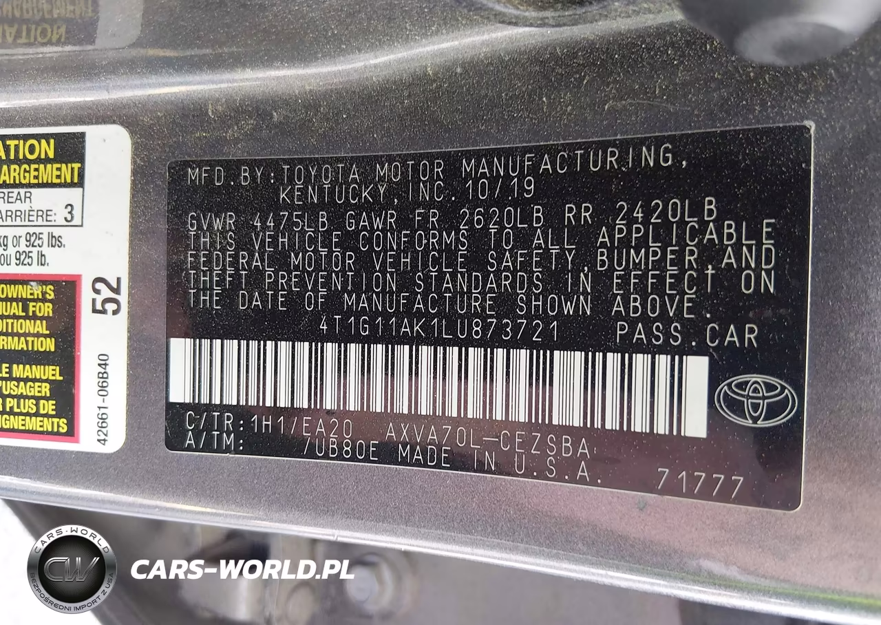 2020 Toyota Camry Se VIN:4T1G11AK1LU873721 - 9