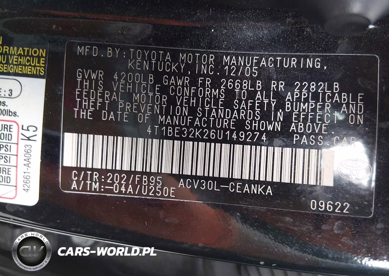 2006 Toyota Camry Std VIN:4T1BE32K26U149274 - 9