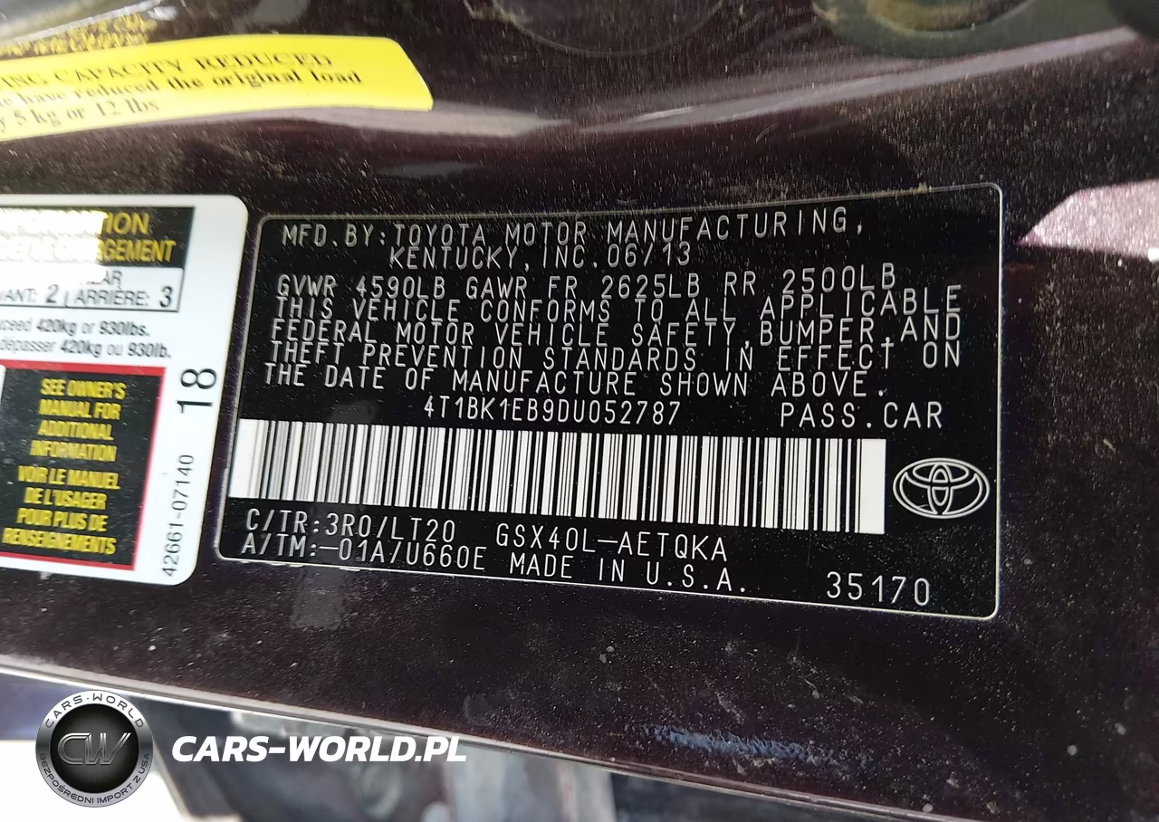 2013 Toyota Avalon Xle Touring VIN:4T1BK1EB9DU052787 - 9