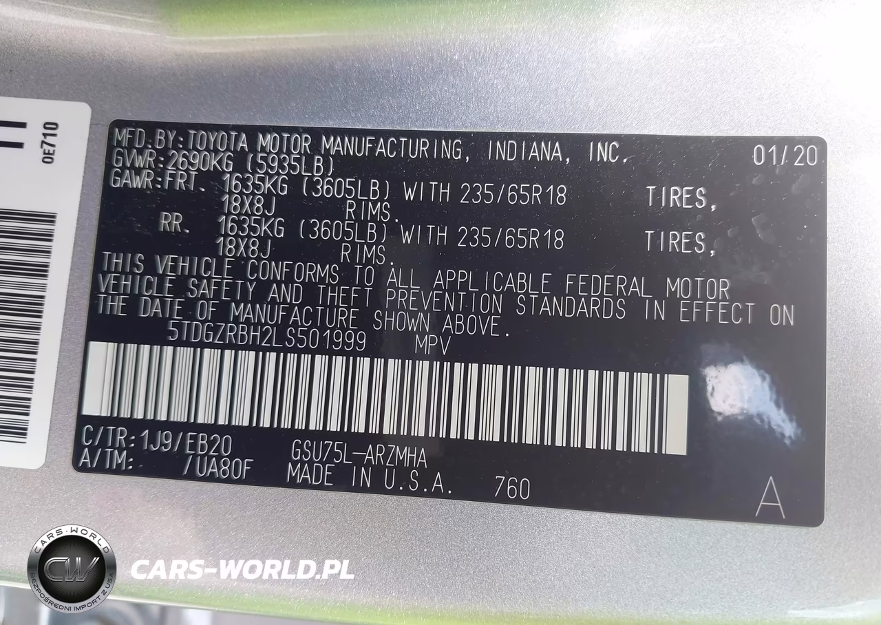 2020 Toyota Highlander Xle VIN:5TDGZRBH2LS501999 - 9