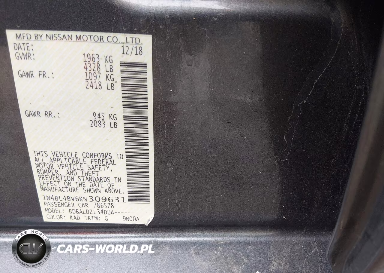 2019 Nissan Altima 2.5 S VIN:1N4BL4BV6KN309631 - 9