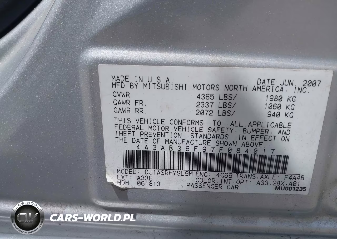 2007 Mitsubishi Galant Es-Se VIN:4A3AB36F97E084017 - 8