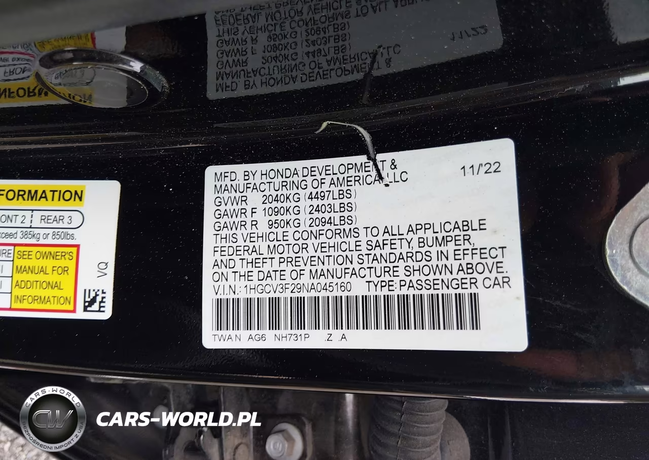 2022 Honda Accord Hybrid Sport VIN:1HGCV3F29NA045160 - 9