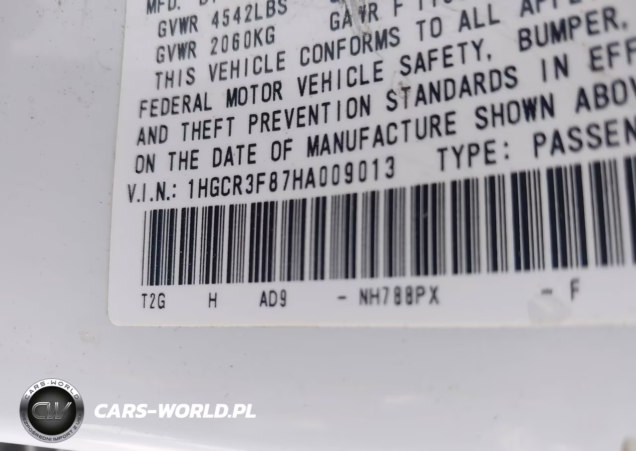 2017 Honda Accord Ex-L V6 VIN:1HGCR3F87HA009013 - 9