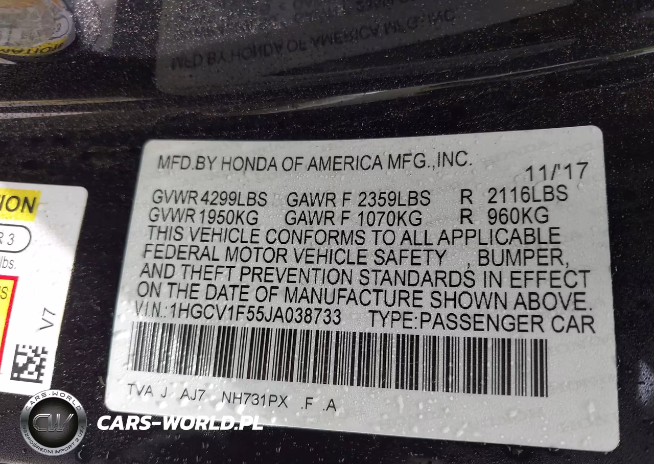 2018 Honda Accord Ex-L VIN:1HGCV1F55JA038733 - 9