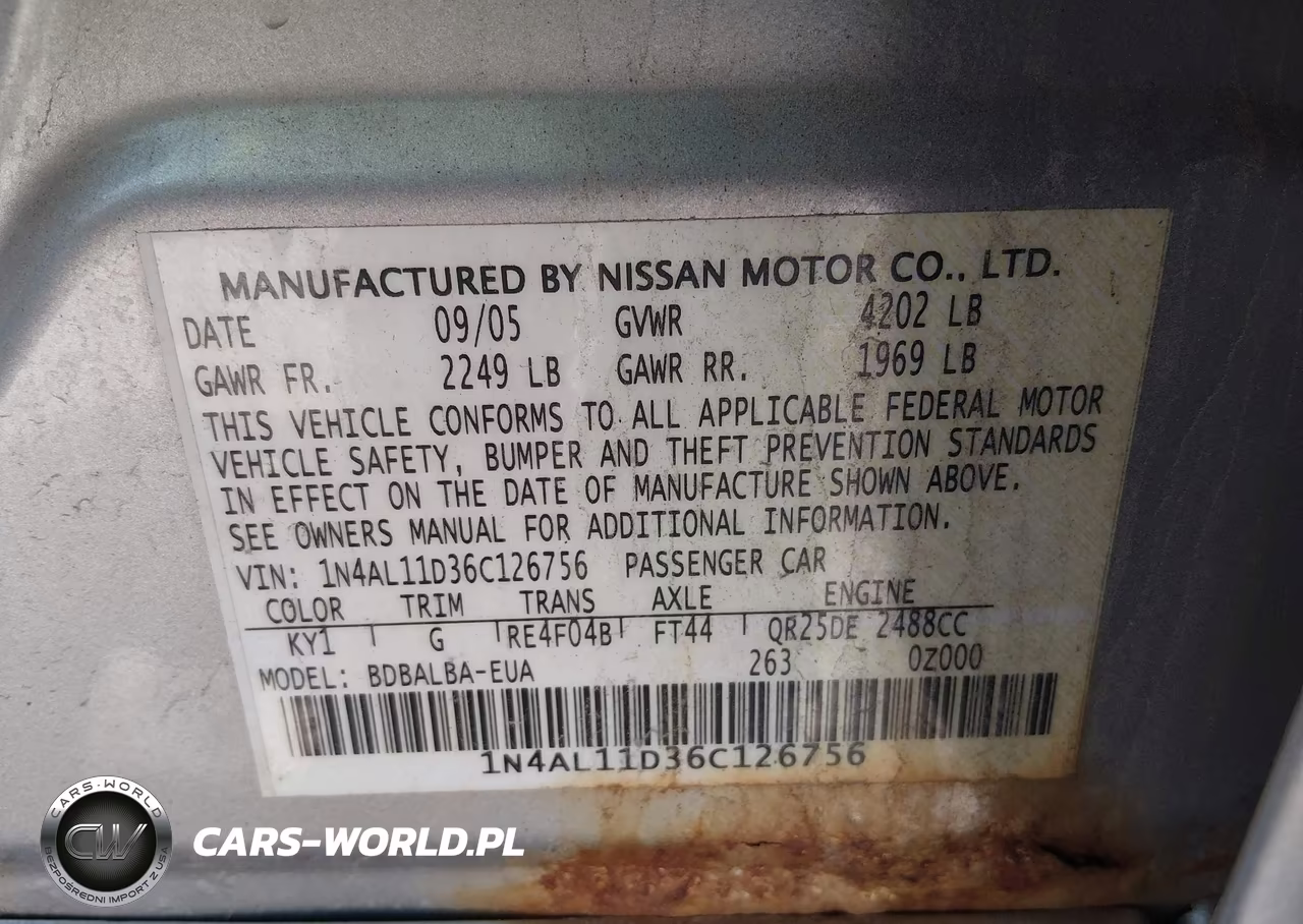 2006 Nissan Altima 2.5 S VIN:1N4AL11D36C126756 - 9