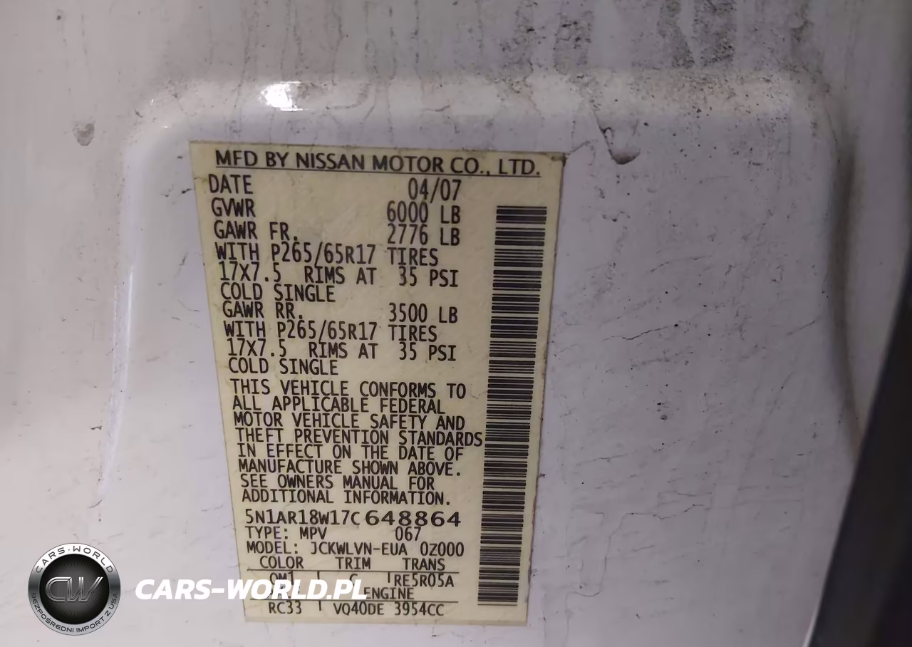 2007 Nissan Pathfinder Le VIN:5N1AR18W17C648864 - 9