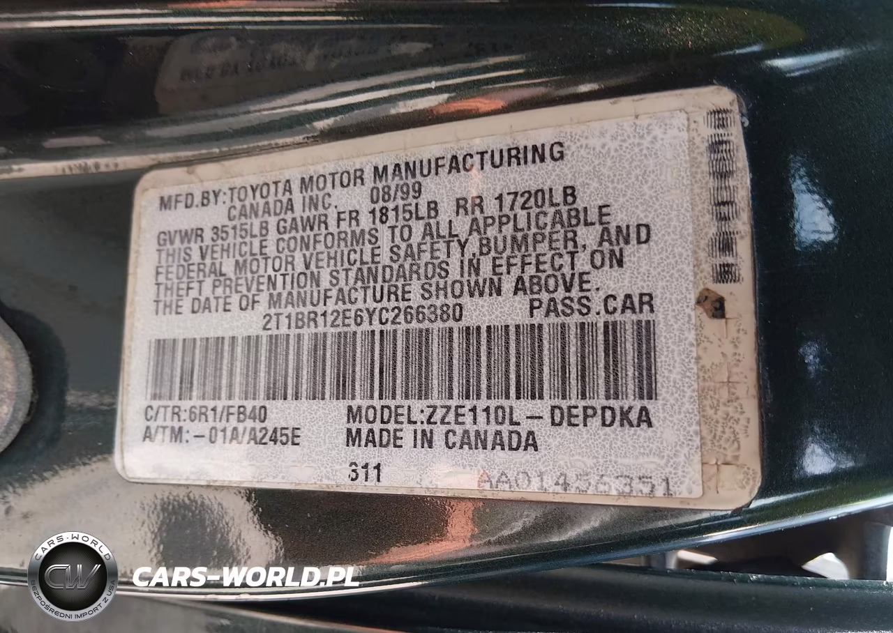 2000 Toyota Corolla Ce VIN:2T1BR12E6YC266380 - 9