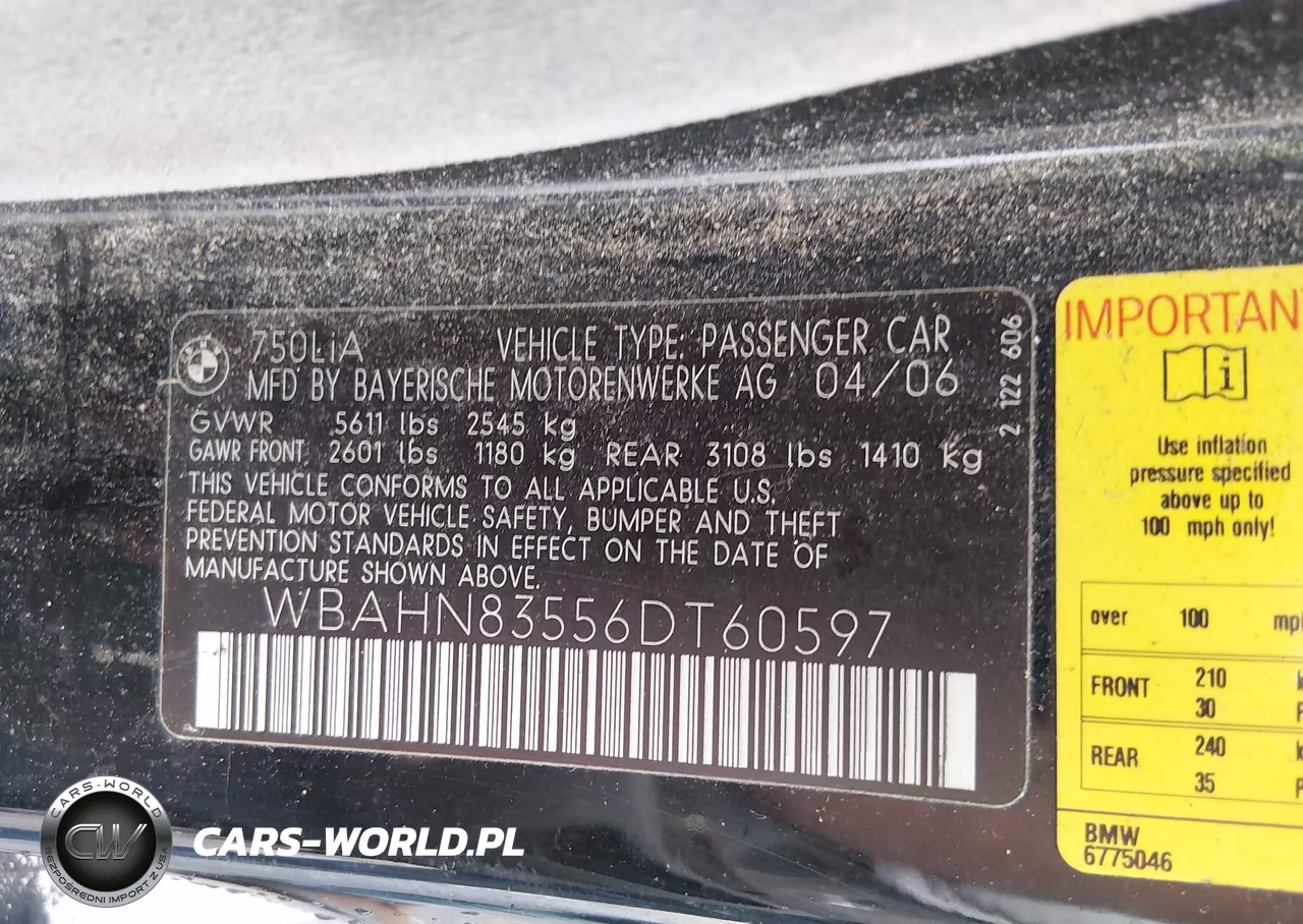 2006 BMW 750Li VIN:WBAHN83556DT60597 - 9