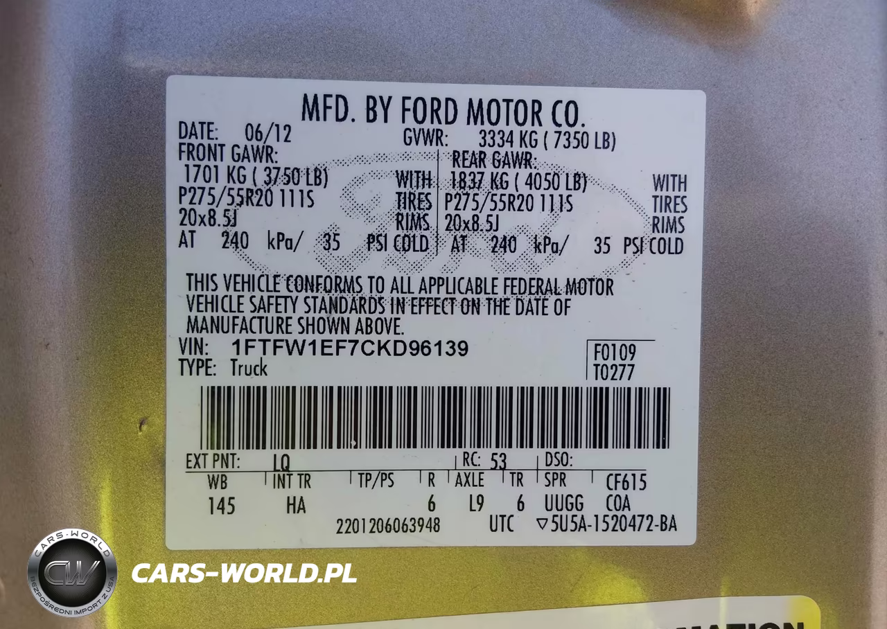 2012 Ford F-150 Lariat VIN:1FTFW1EF7CKD96139 - 9