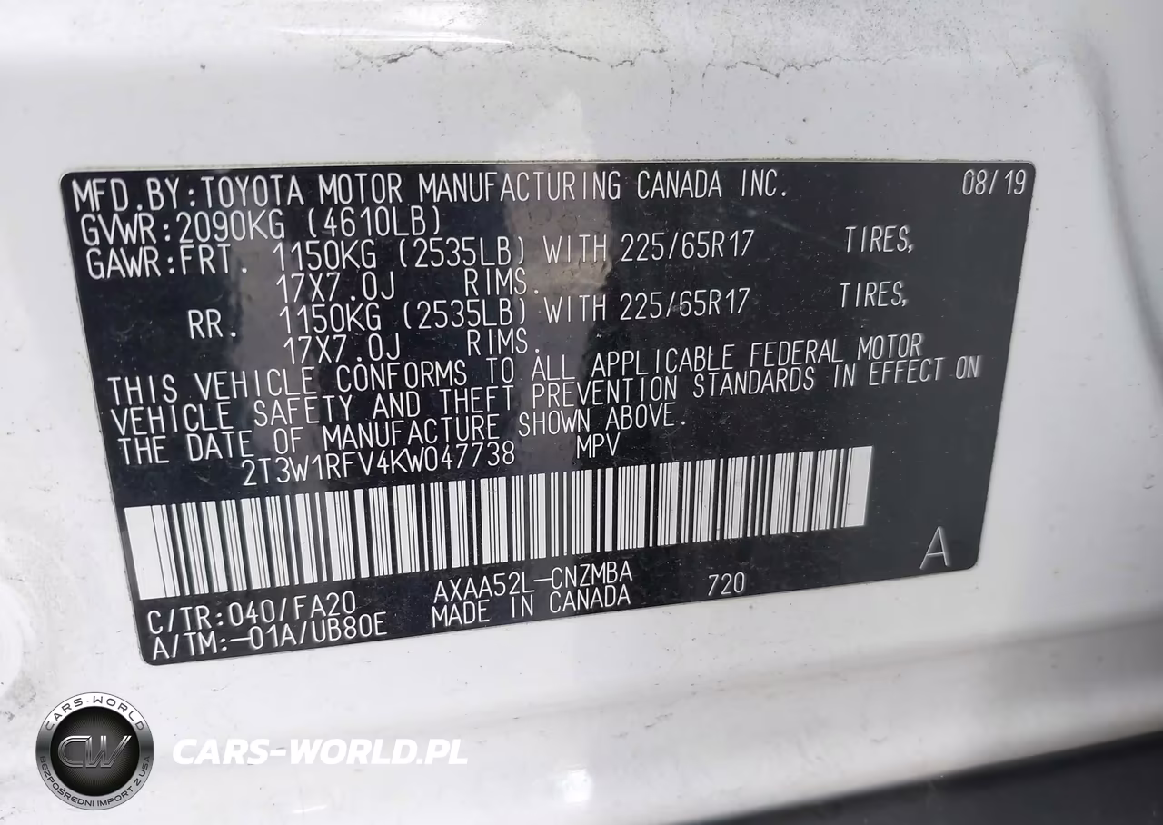 2019 Toyota Rav4 Xle VIN:2T3W1RFV4KW047738 - 9