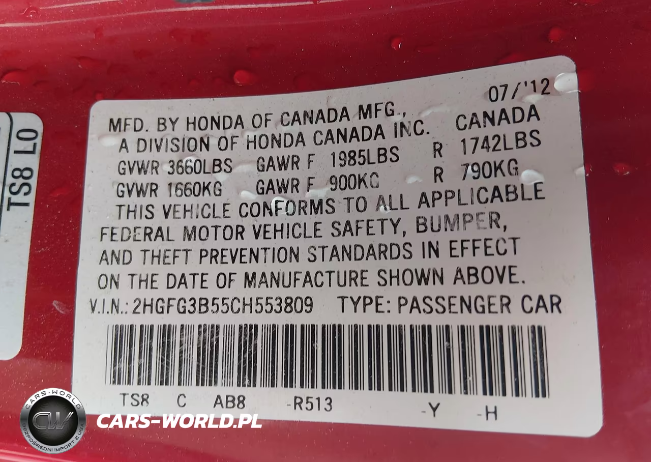 2012 Honda Civic Lx VIN:2HGFG3B55CH553809 - 9