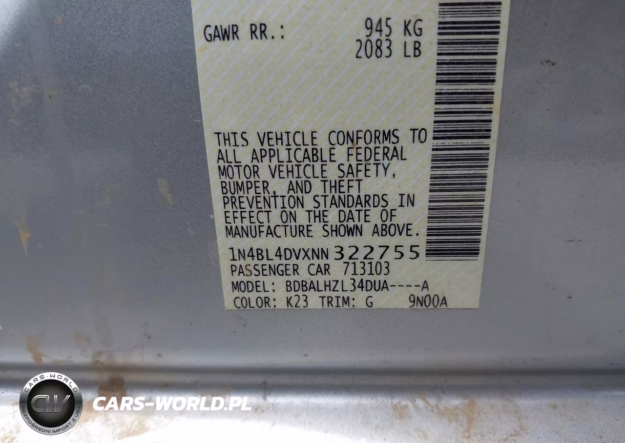2022 Nissan Altima Sv Fwd VIN:1N4BL4DVXNN322755 - 9