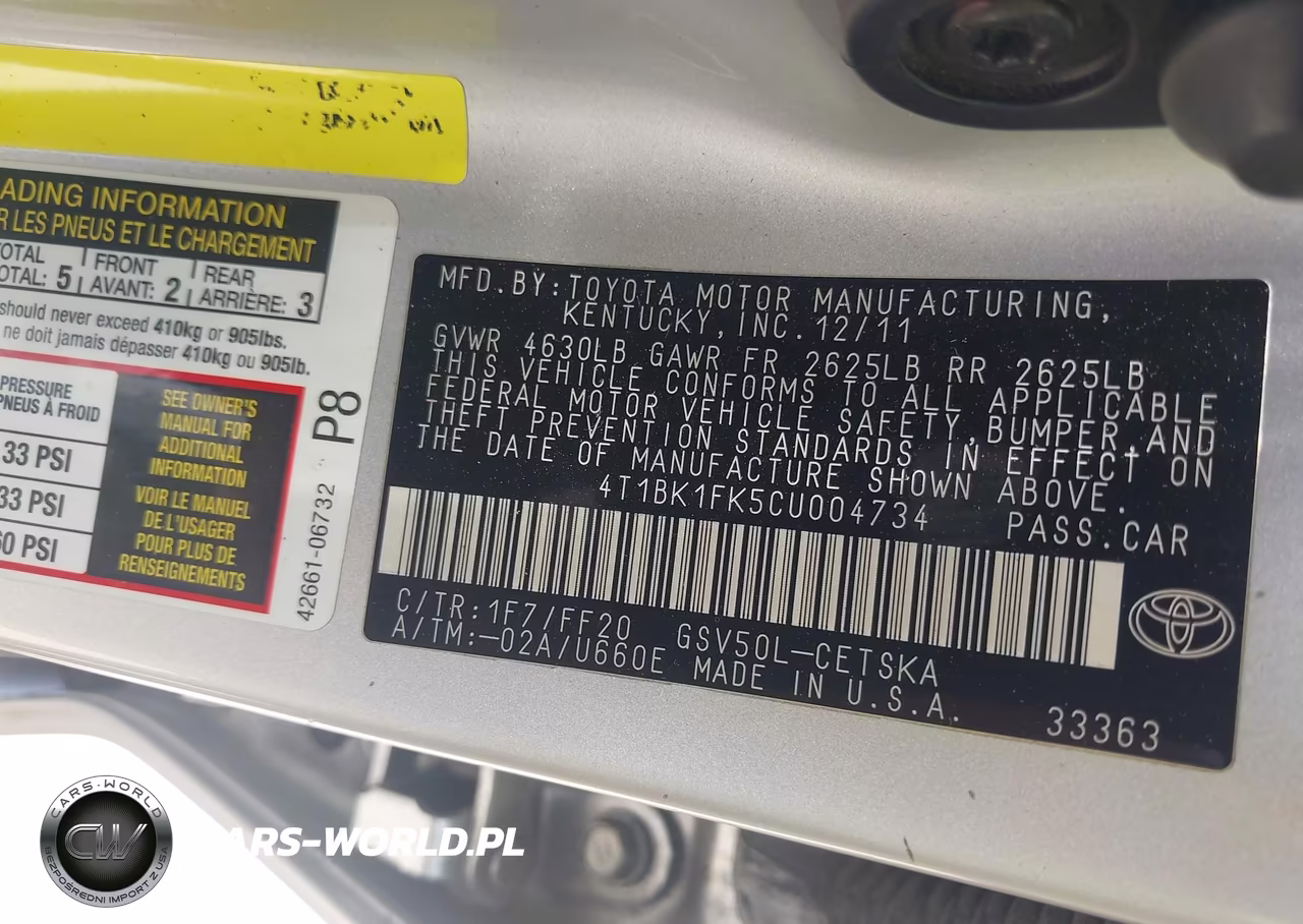 2012 Toyota Camry Se V6 VIN:4T1BK1FK5CU004734 - 9