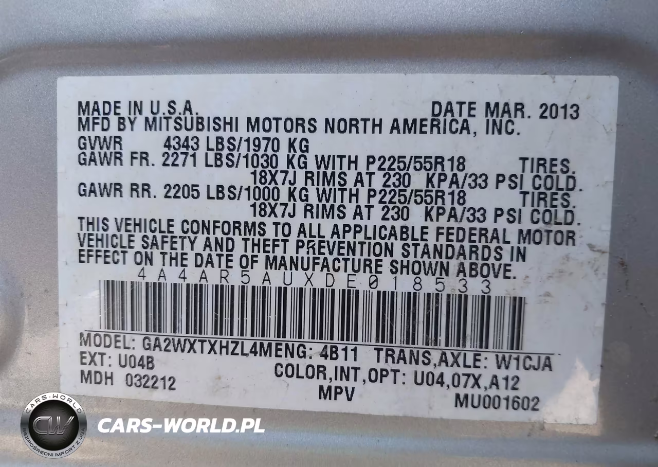 2013 Mitsubishi Outlander Sport Le VIN:4A4AR5AUXDE018533 - 9