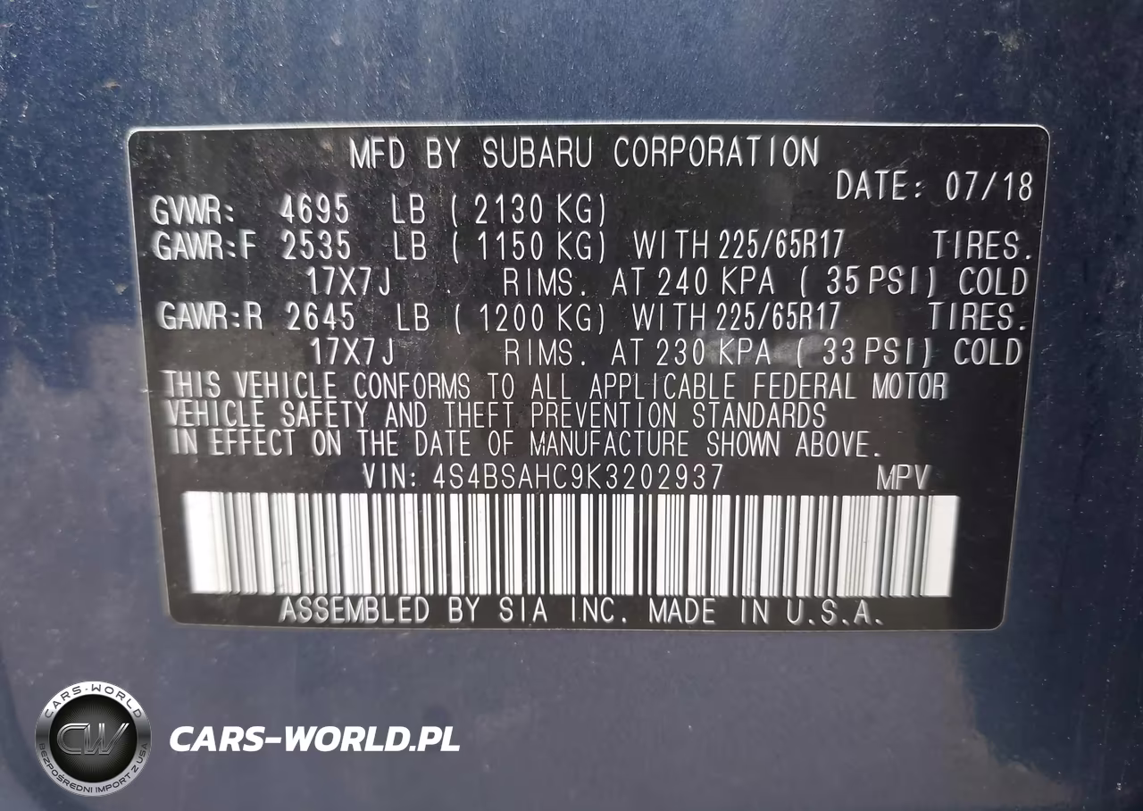 2019 Subaru Outback 2.5I Premium VIN:4S4BSAHC9K3202937 - 9
